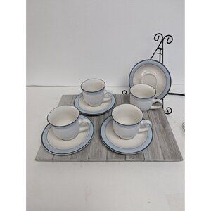 Vintage Johann Haviland Blue Bouquet Crowning Fashion Set 4 Teacups Saucers